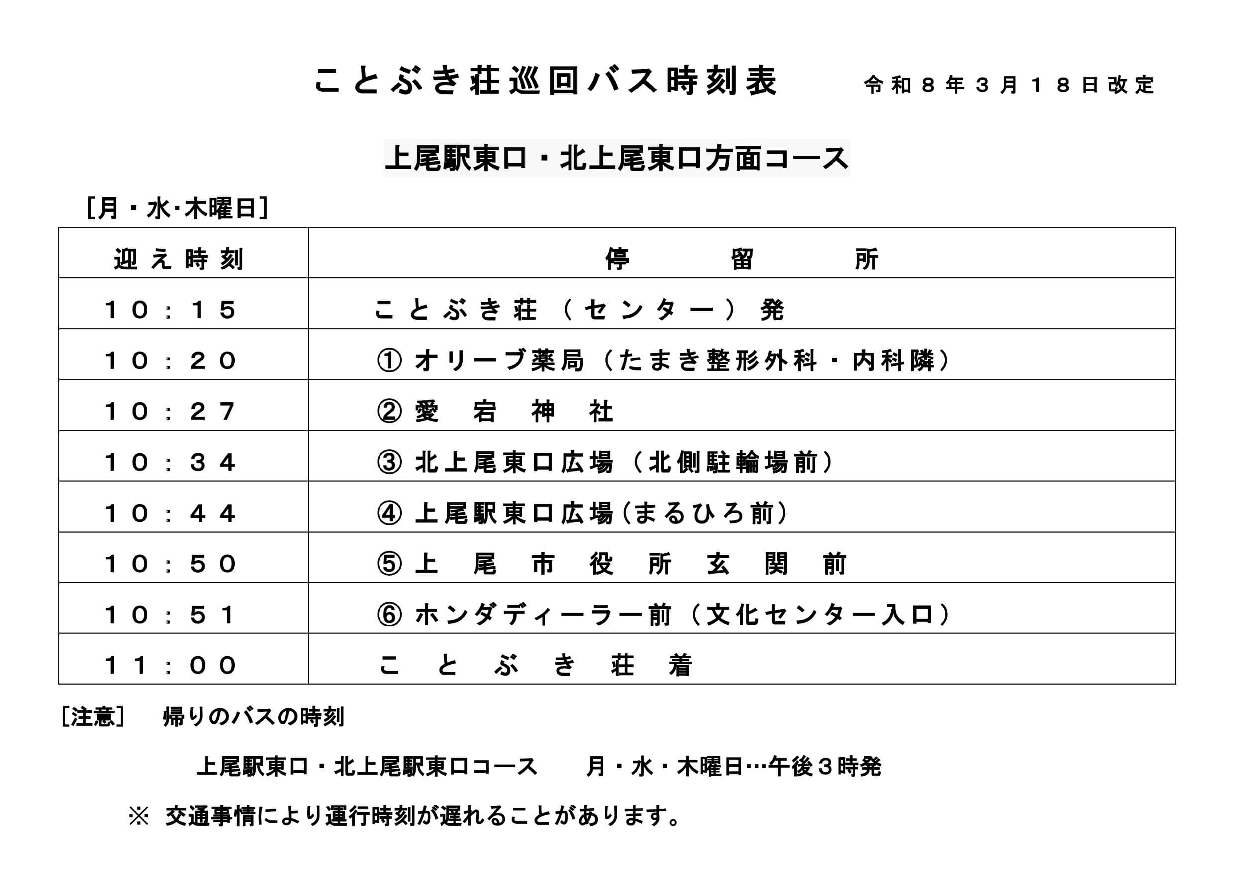 巡回バス上尾駅東口・北上尾東口方面コース