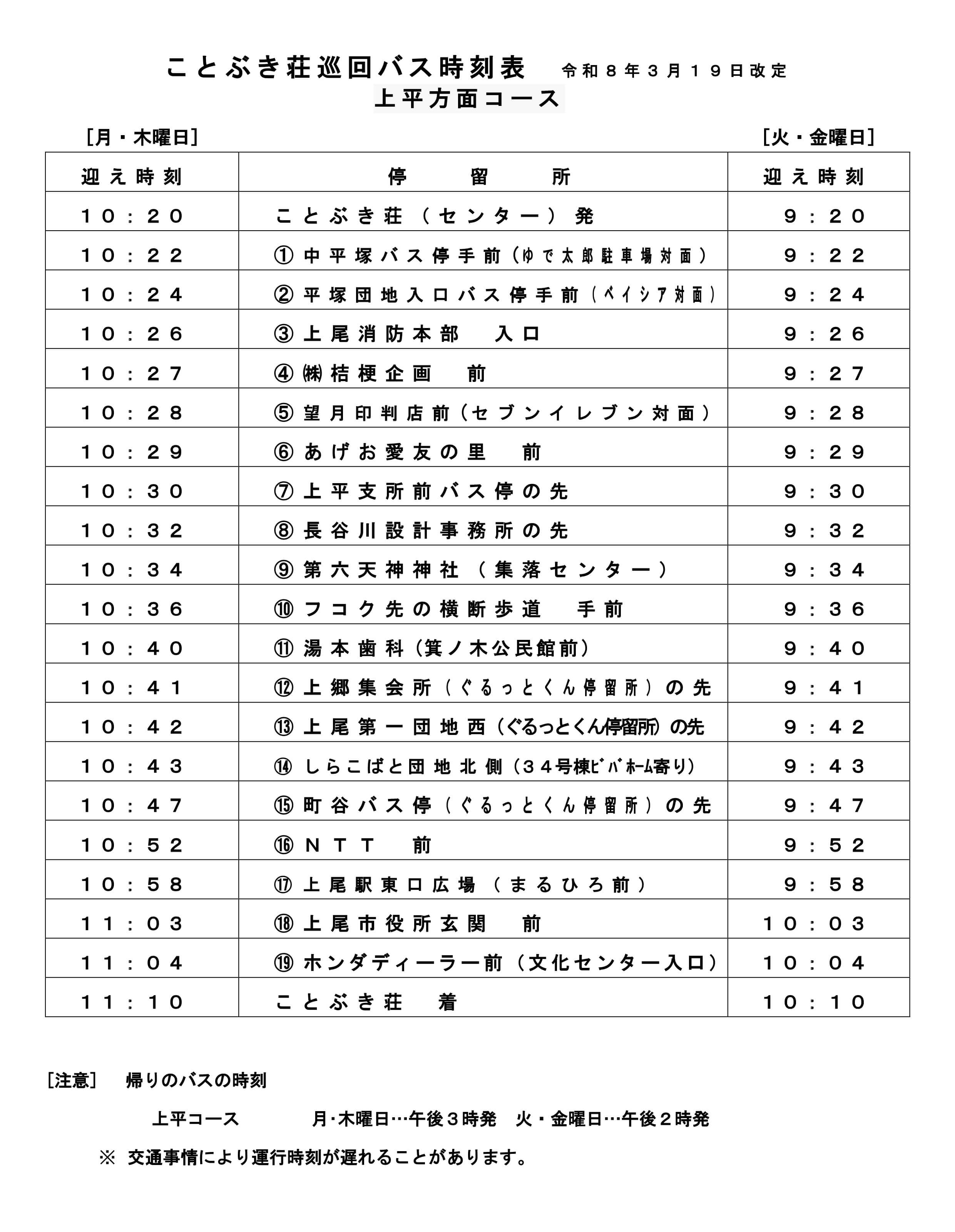 巡回バス上平方面コース